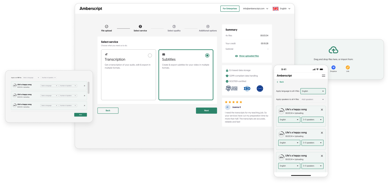Screenshot of the Amberscript application interface