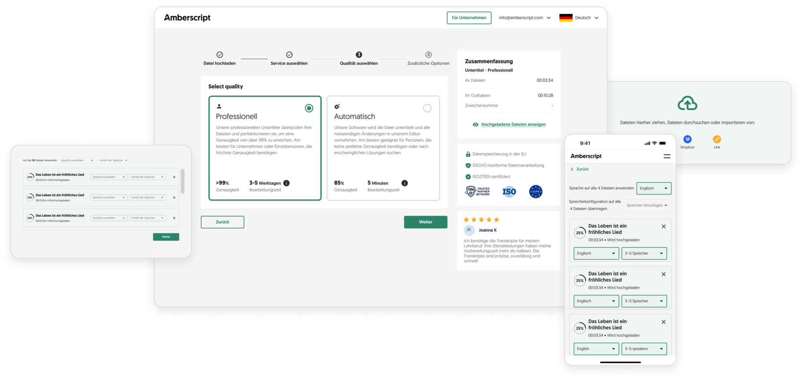 Screenshot of the Amberscript application interface