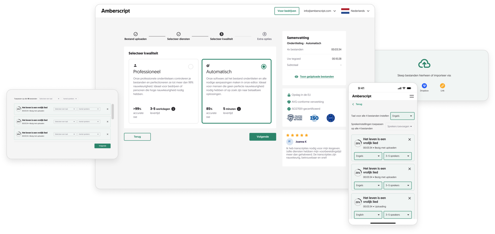Screenshot of the Amberscript application interface