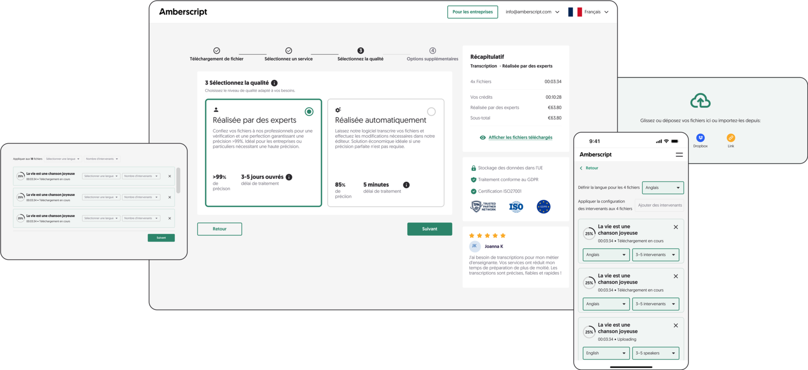 Screenshot of the Amberscript application interface