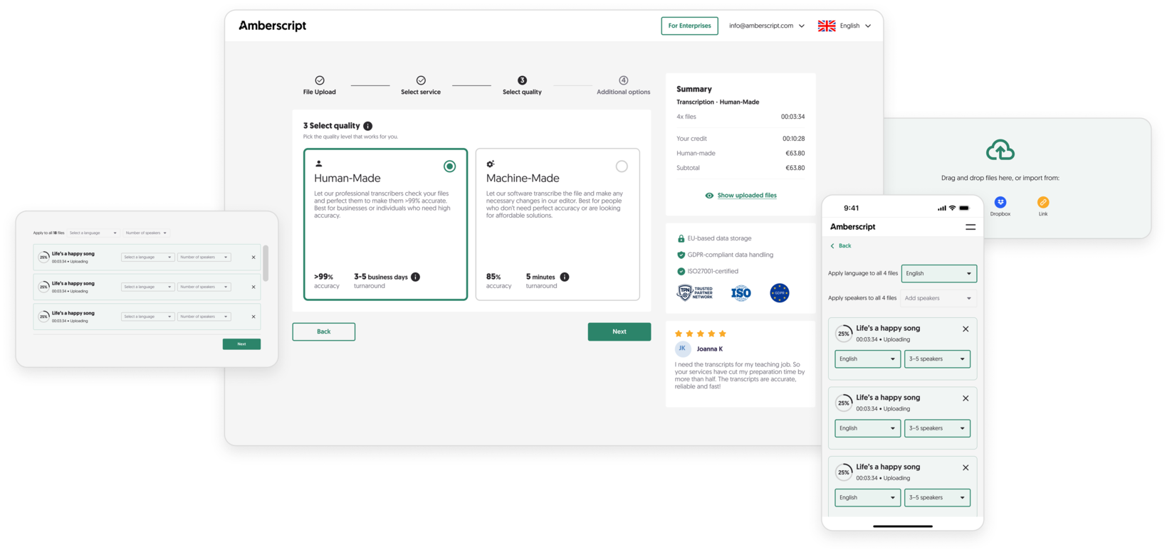 Screenshot of the Amberscript application interface