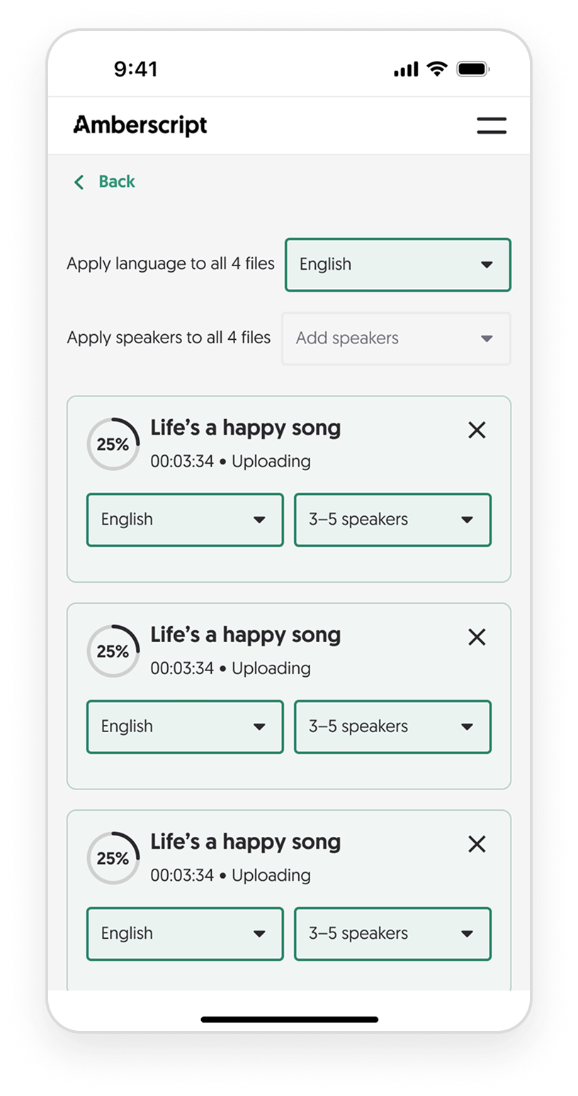 Screenshot of the Amberscript application interface