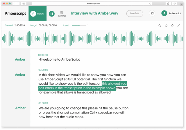 Audio transcriberen met Amberscript