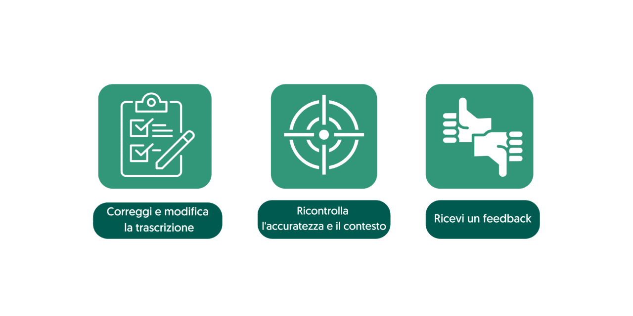 passaggi del controllo qualità delle trascrizioni in redazione